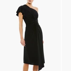 MAC DUGGAL NEW One Shoulder Ruffle Pleated Mini Midi Jersey Dress Size 4 NWT